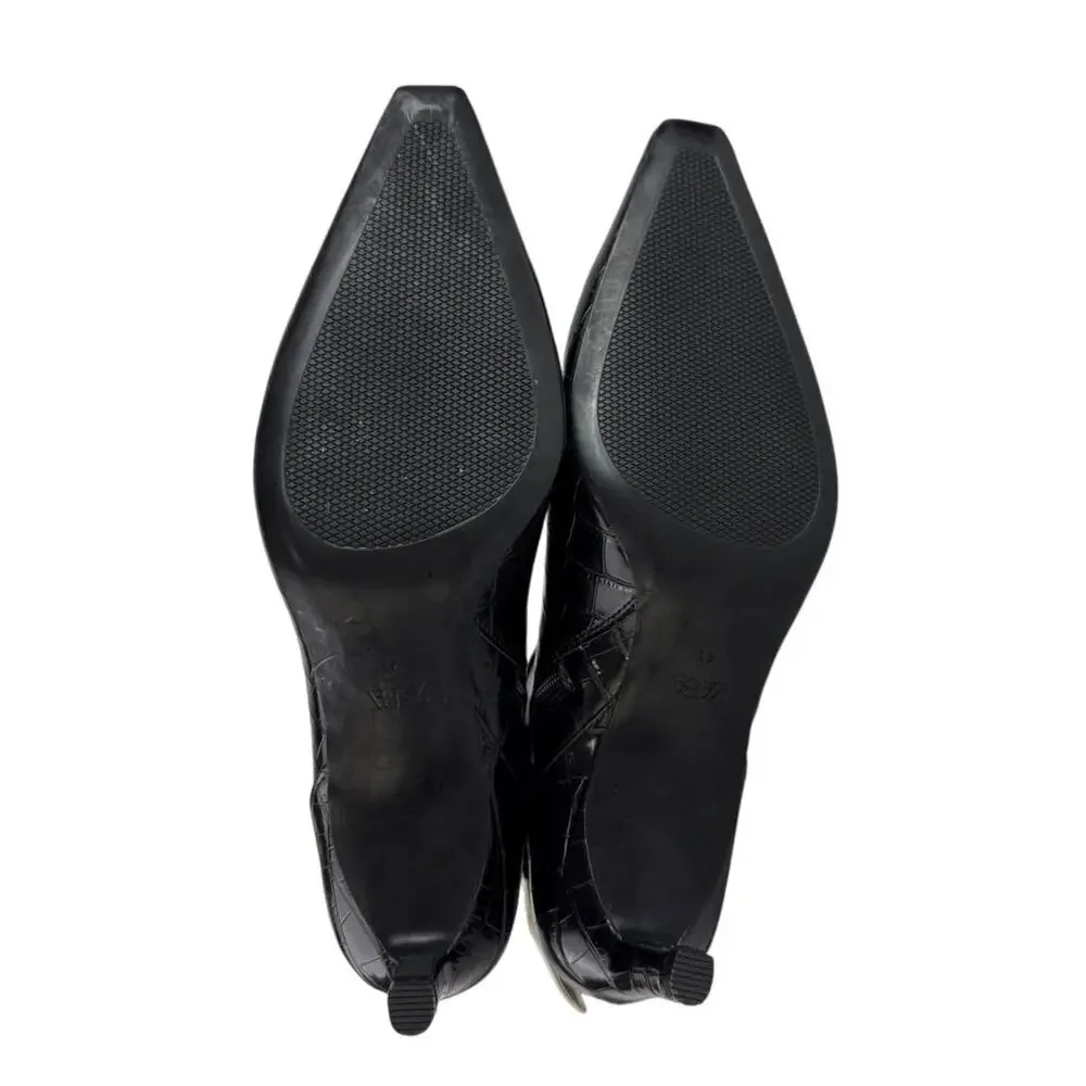 NEW Zara Black Croc Leather Buckle Pointed Toe Heeled Ankle Boots Size 41/US 10